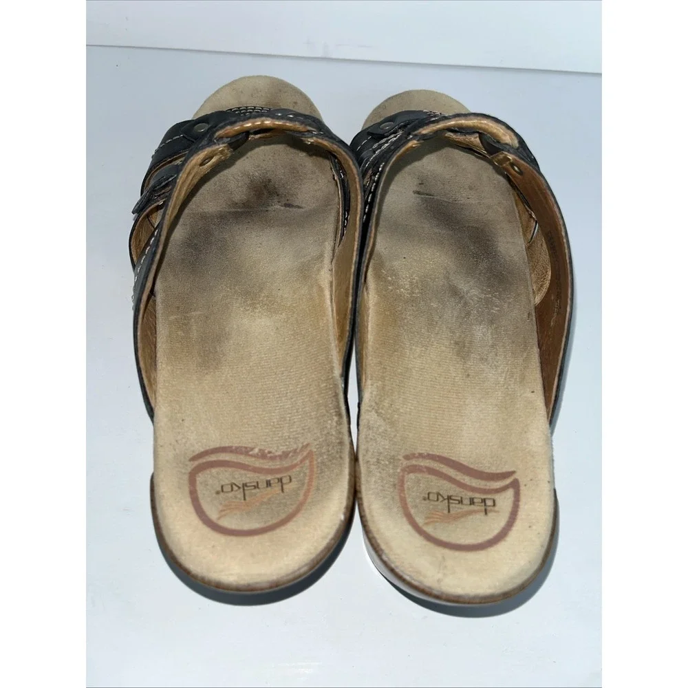 Dansko Serena Women's Size‎ 41/ 10.5-11 US Black Leather Flower Wedge